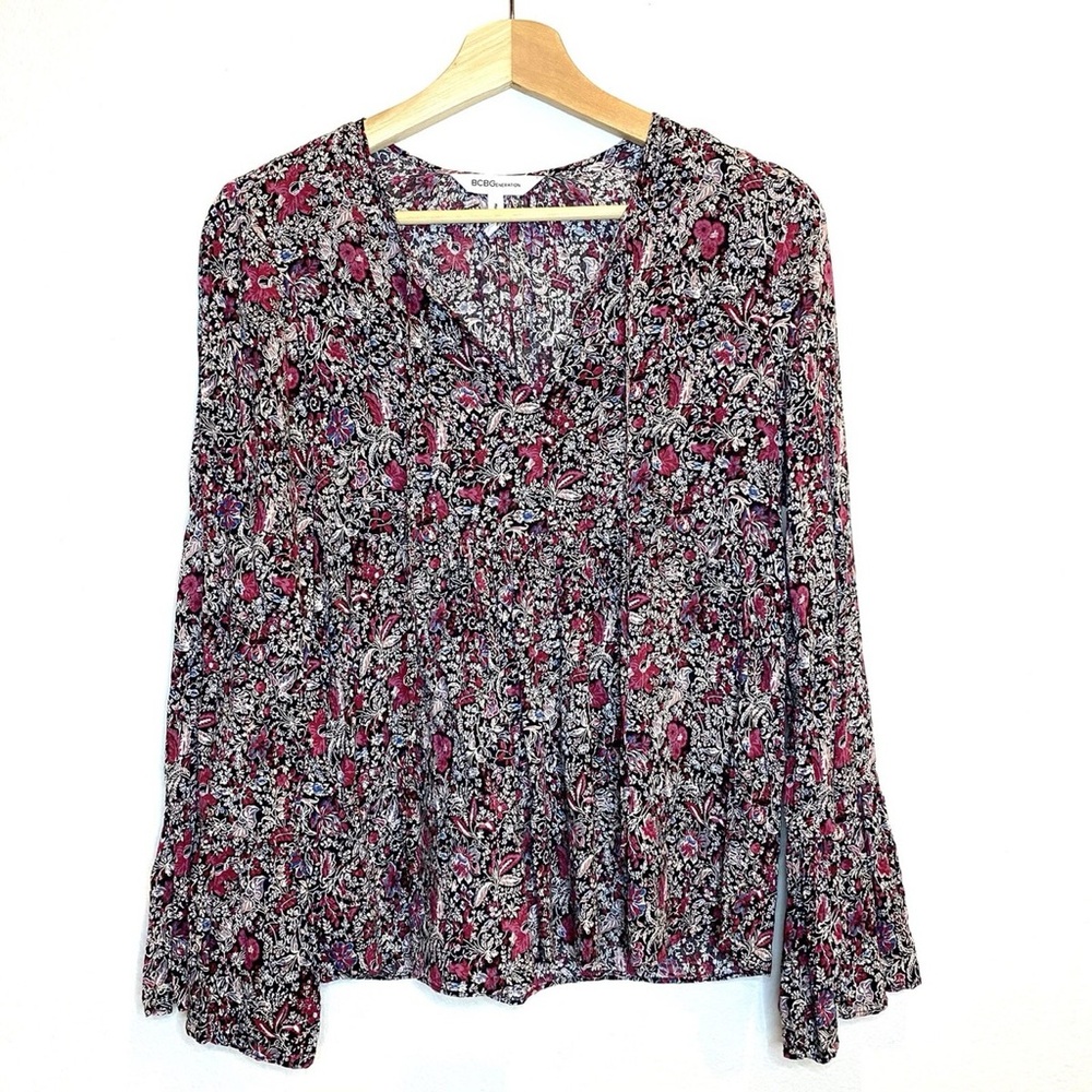 BCBGeneration Floral Print Blouse in Pink and Black